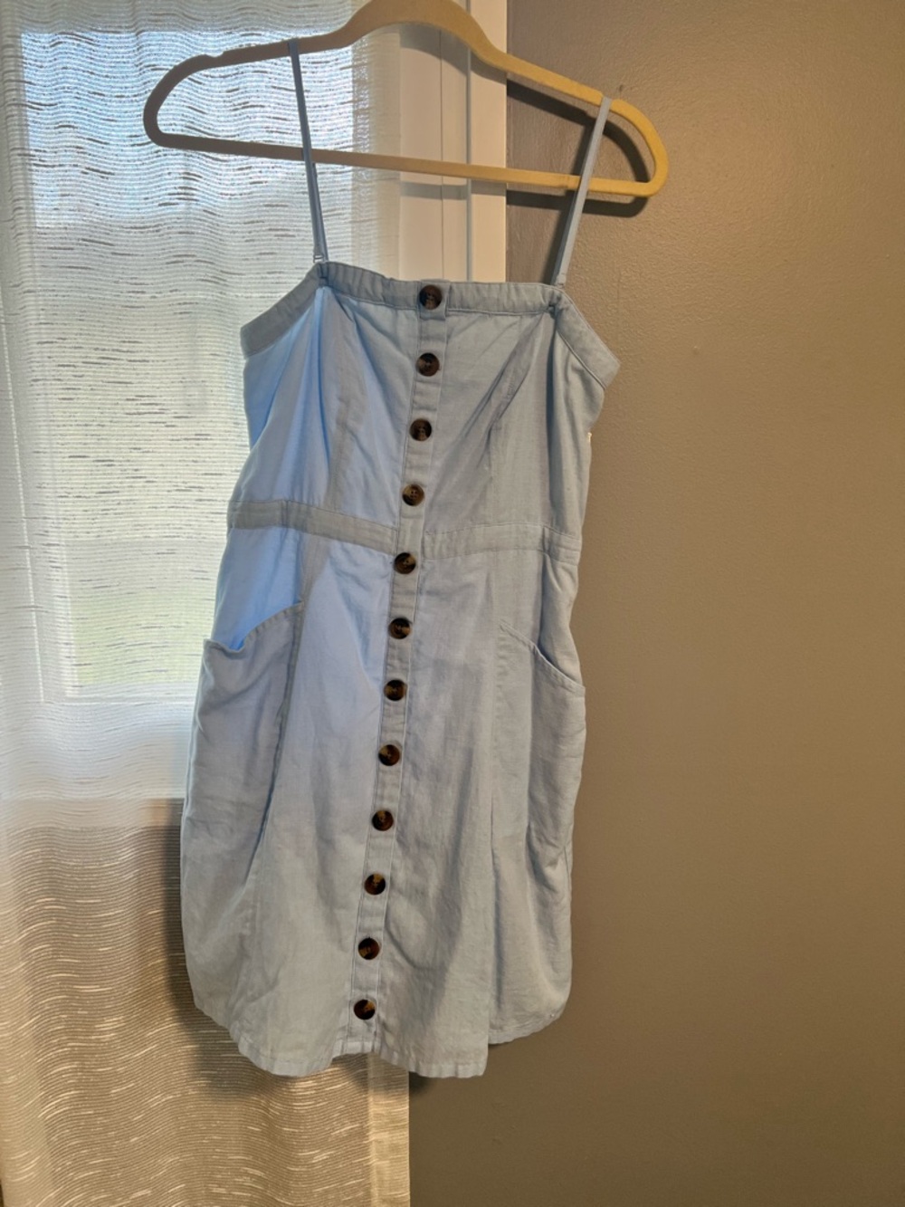 American Eagle Outfitters Light Blue Button-Front Mini Dress